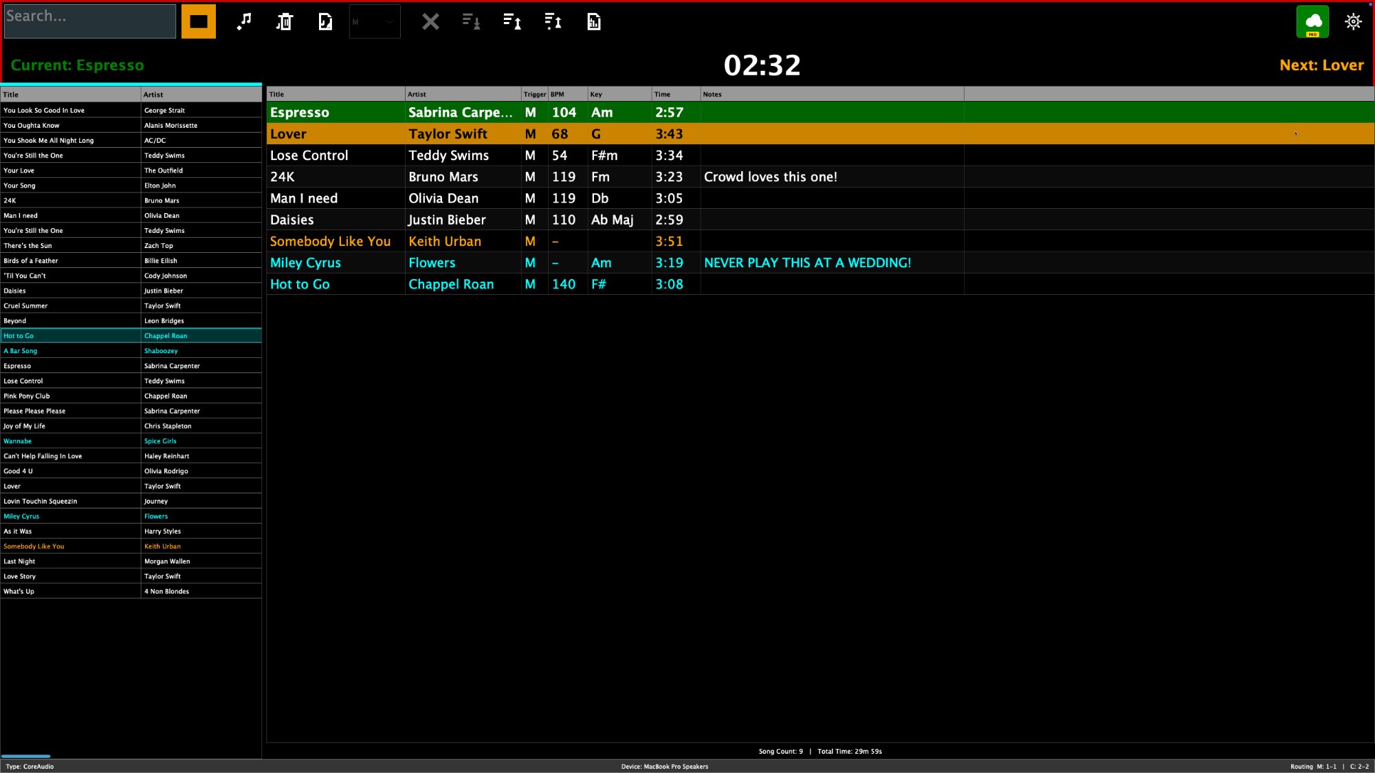 TrackFlow compact show mode for live performance