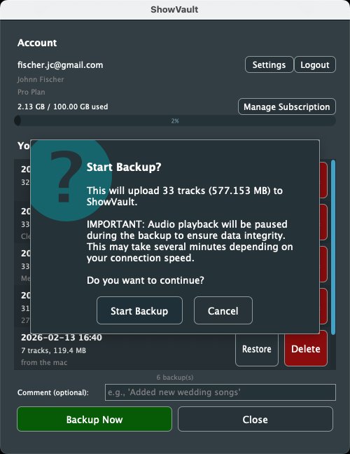 ShowVault backup in progress